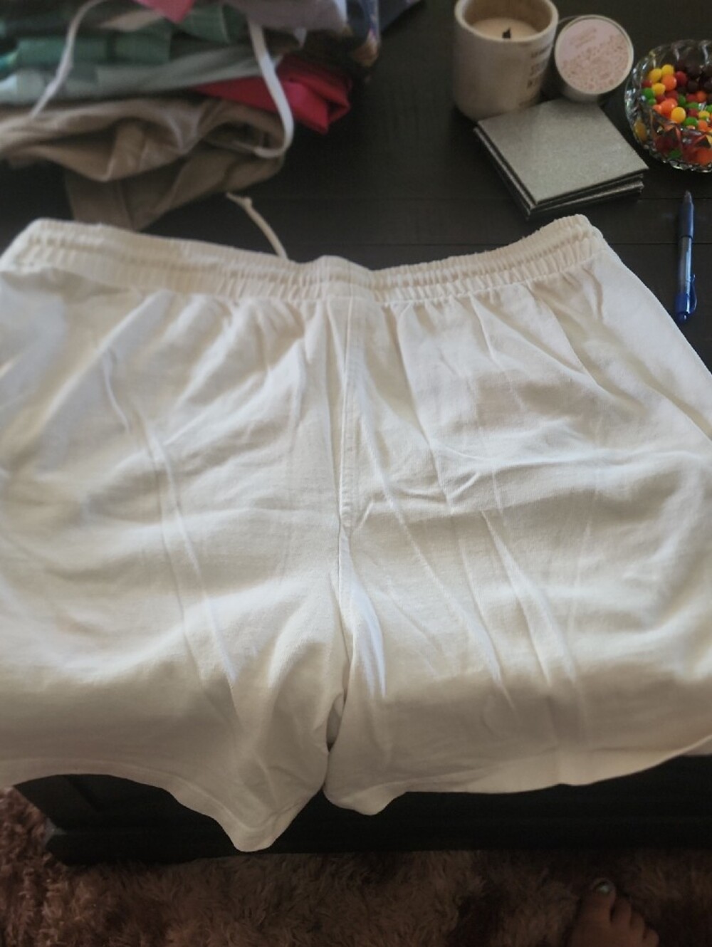 Basic White Drawstring Shorts - Picture 2 of 4